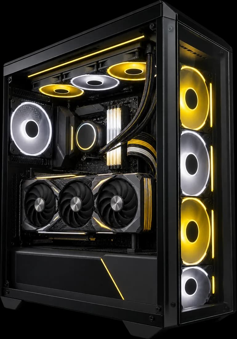 Tour PC gaming vitree, eclairage jaune
