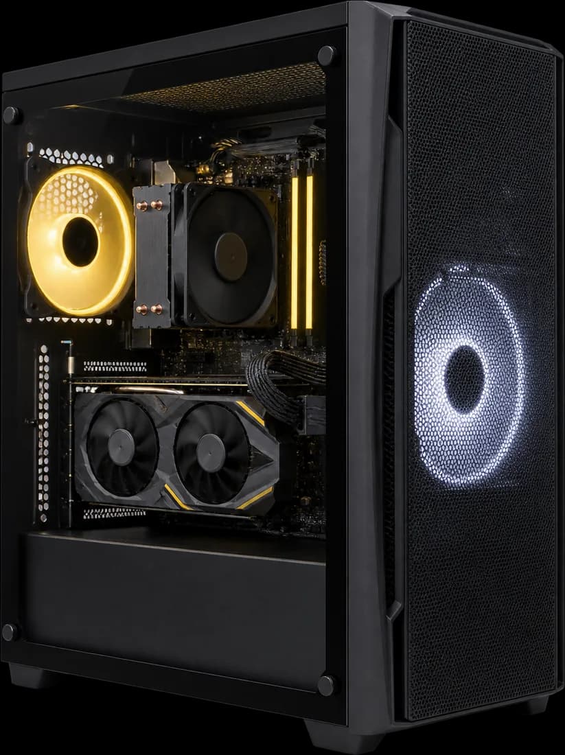 Tour PC gaming vitree, eclairage jaune