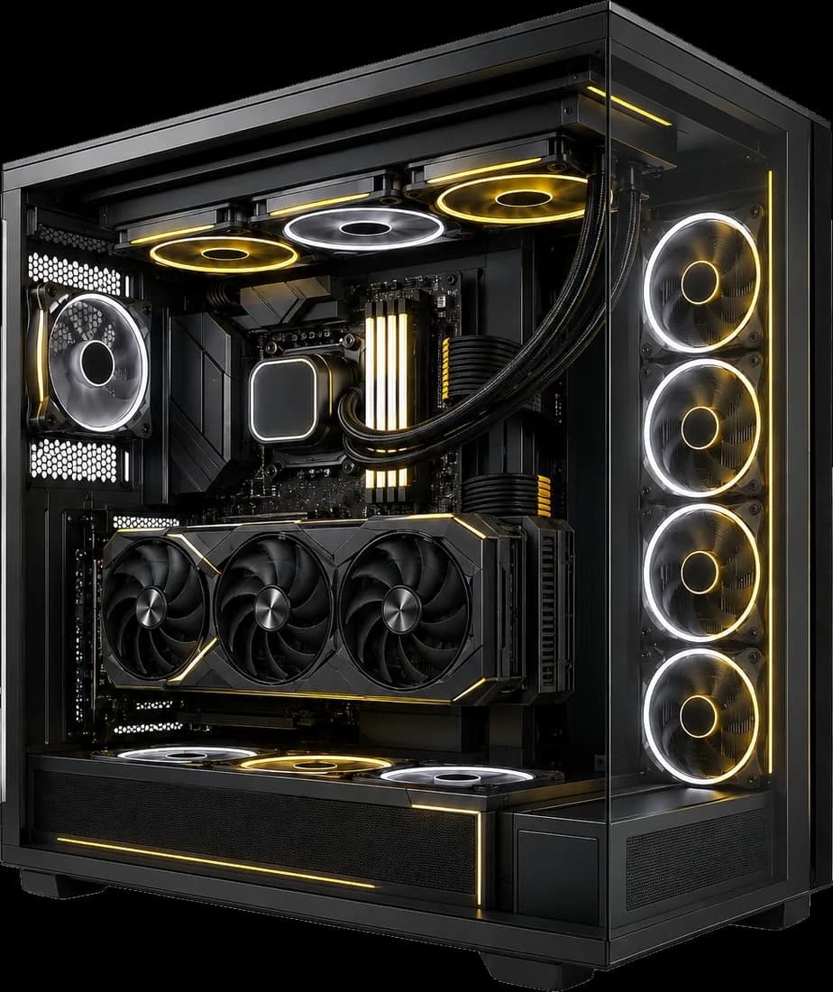 Tour PC gaming vitree, eclairage jaune